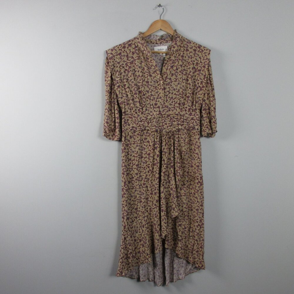 Floral Midi Dress in Mauve and Beige